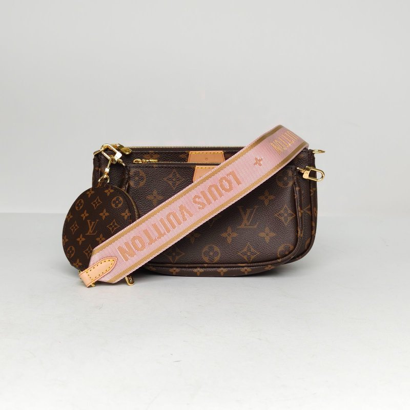 LOUIS VUITTON MultiPochetteAccessoires五合一粉肩帶老花PVC晶片肩背包-0