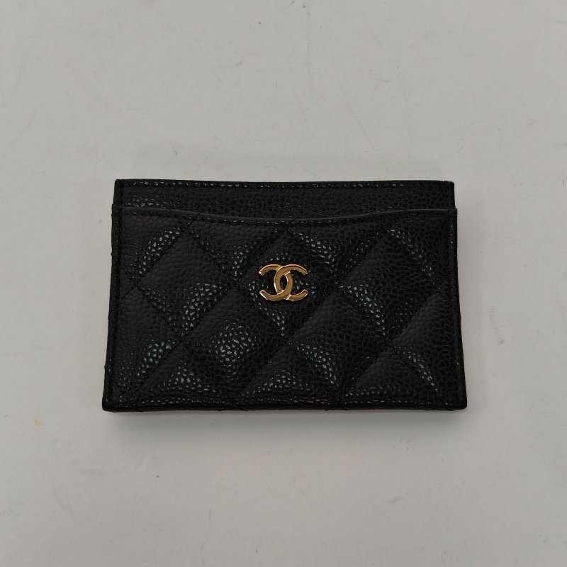 CHANEL CF敞口卡包11黑色荔枝牛皮鐳射標金扣肩背包-0