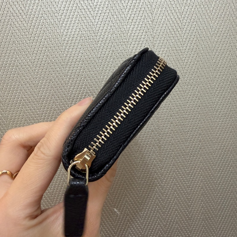 Chanel 黑荔枝皮金釦內4層有零錢袋拉鏈零錢包-3