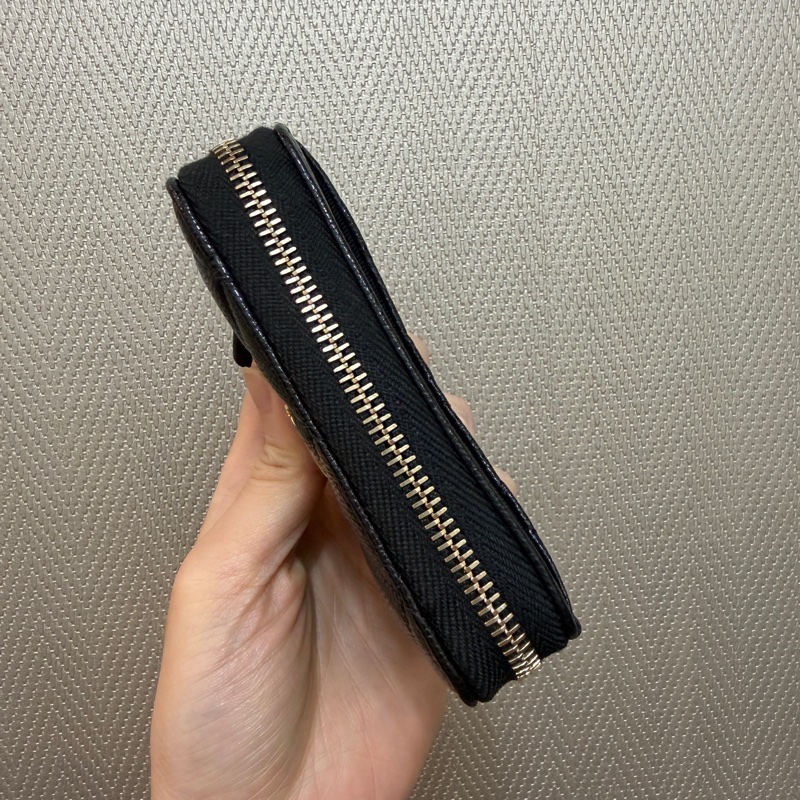 Chanel 黑荔枝皮金釦內4層有零錢袋拉鏈零錢包-4
