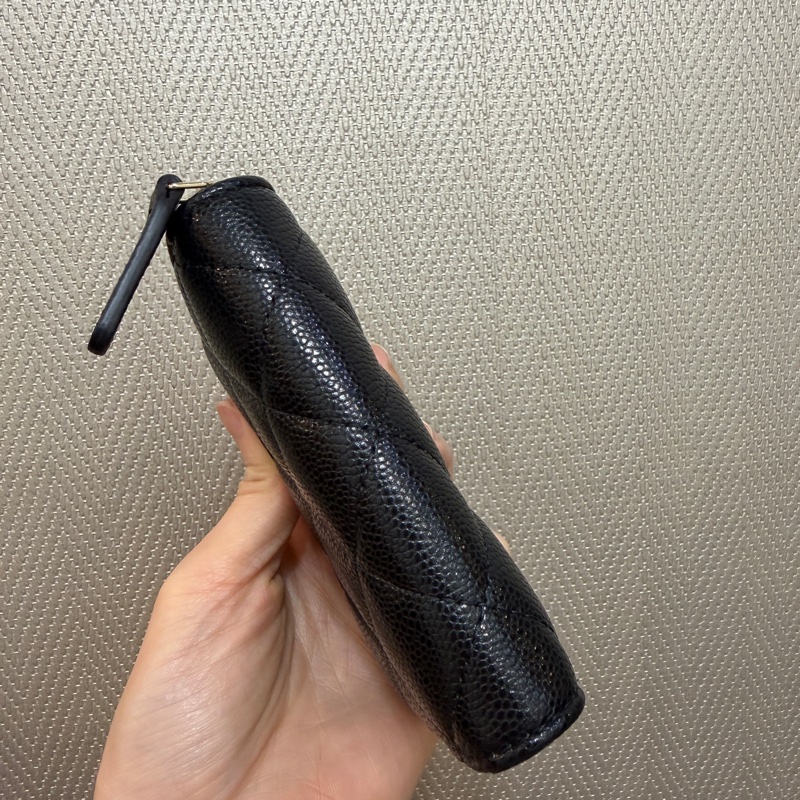 Chanel 黑荔枝皮金釦內4層有零錢袋拉鏈零錢包-6