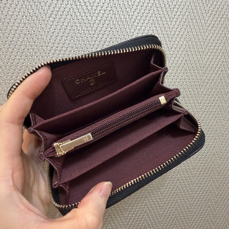 Chanel 黑荔枝皮金釦內4層有零錢袋拉鏈零錢包-7