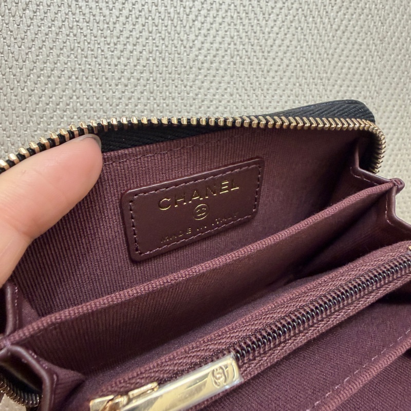 Chanel 黑荔枝皮金釦內4層有零錢袋拉鏈零錢包-8