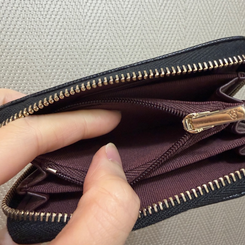 Chanel 黑荔枝皮金釦內4層有零錢袋拉鏈零錢包-9