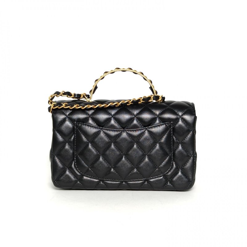 CHANEL CF23K大mini手提黑色羊皮晶片開金扣菱格紋皮穿鏈手柄肩背包-2