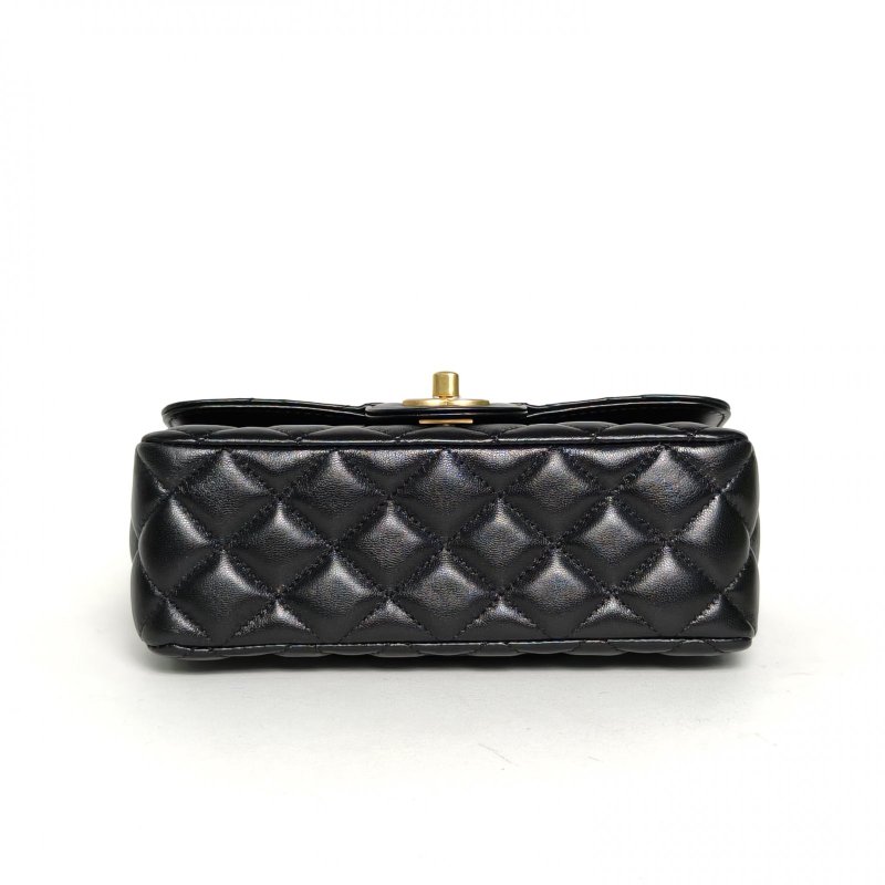 CHANEL CF23K大mini手提黑色羊皮晶片開金扣菱格紋皮穿鏈手柄肩背包-4