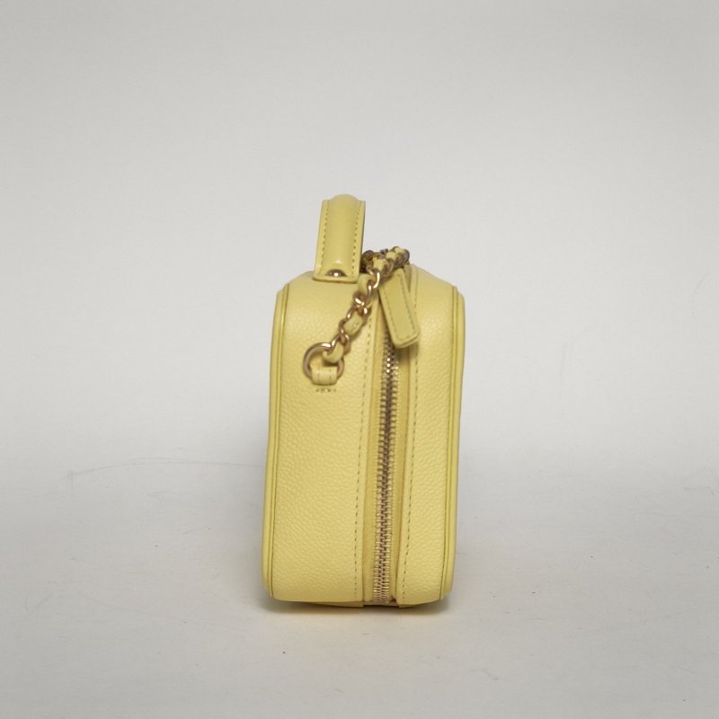 CHANEL VanityCase相機包橫版配手柄小號17黃色荔枝牛皮24開金扣肩背包-1