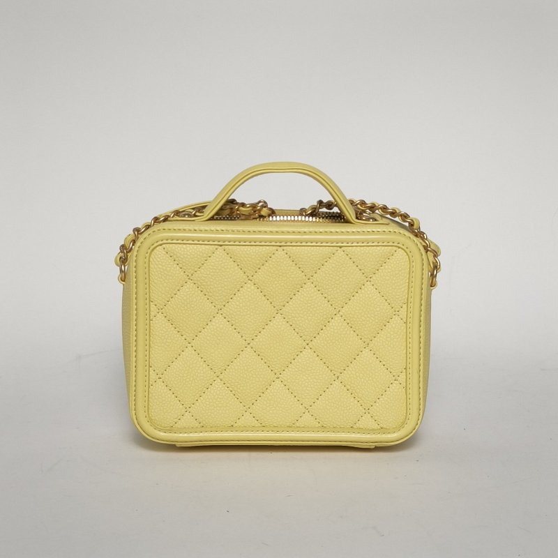 CHANEL VanityCase相機包橫版配手柄小號17黃色荔枝牛皮24開金扣肩背包-4
