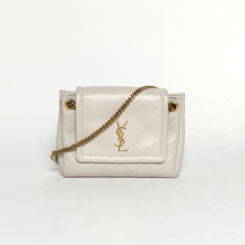 SAINT LAURENT NolitaMini18白色羊皮金扣肩背包-0