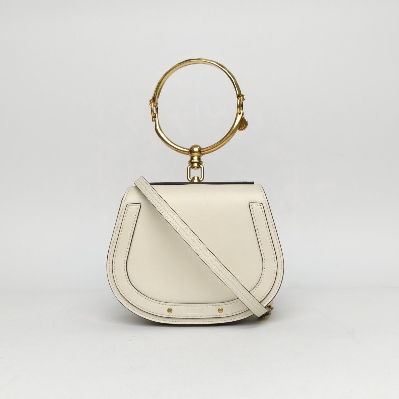 CHLOE NILE手鐲包小號白色牛皮金扣肩背包-0