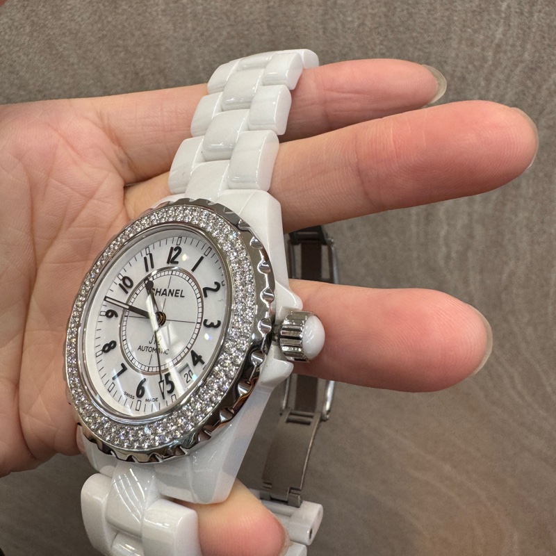 CHANEL白色陶瓷雙鑽圈 38mm機械腕錶J12 H0969-6