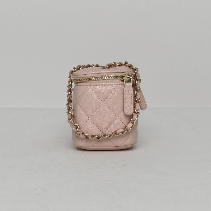 CHANEL 經典款方盒子化妝包無鏡子11裸粉色牛皮30開金扣單皮穿鏈肩帶肩背包-1
