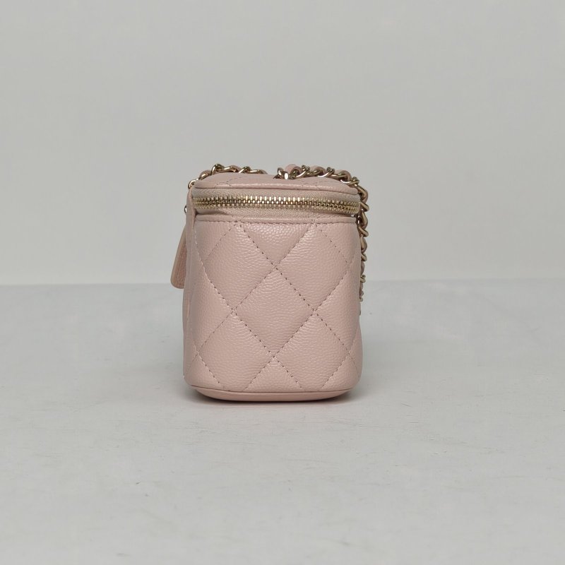 CHANEL 經典款方盒子化妝包無鏡子11裸粉色牛皮30開金扣單皮穿鏈肩帶肩背包-3