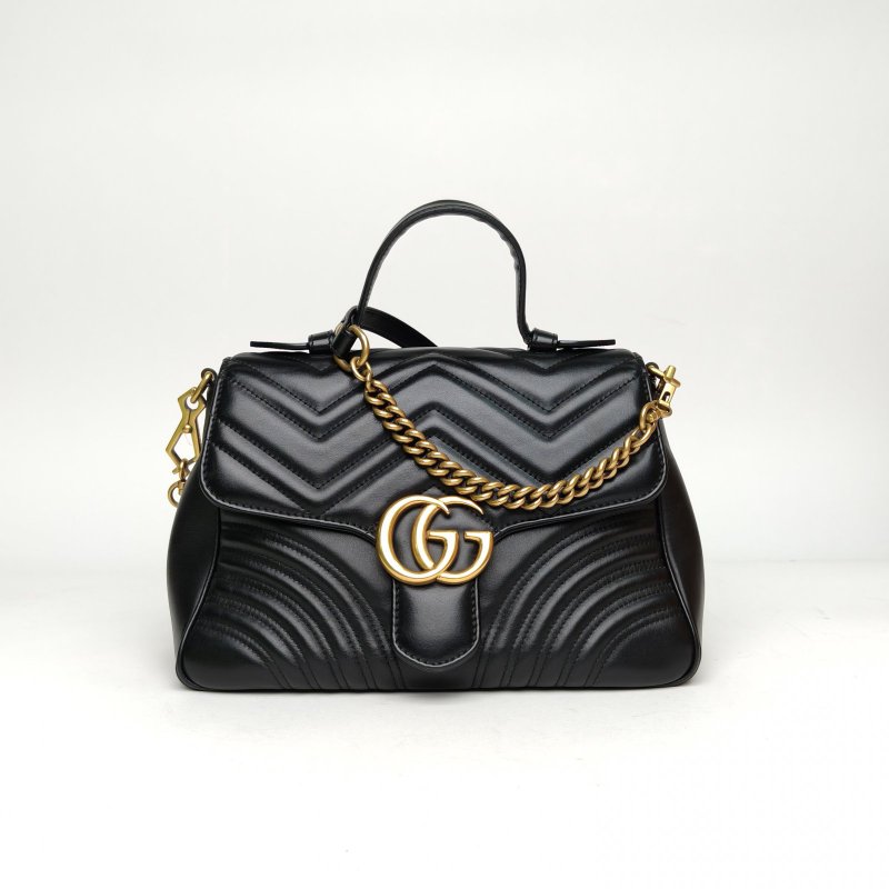 GUCCI GGMarmont手提肩背包小號27黑色牛皮金扣肩背包-0