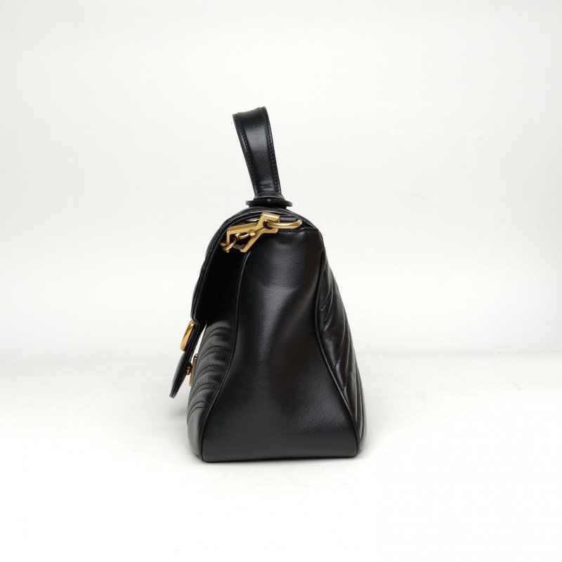 GUCCI GGMarmont手提肩背包小號27黑色牛皮金扣肩背包-1