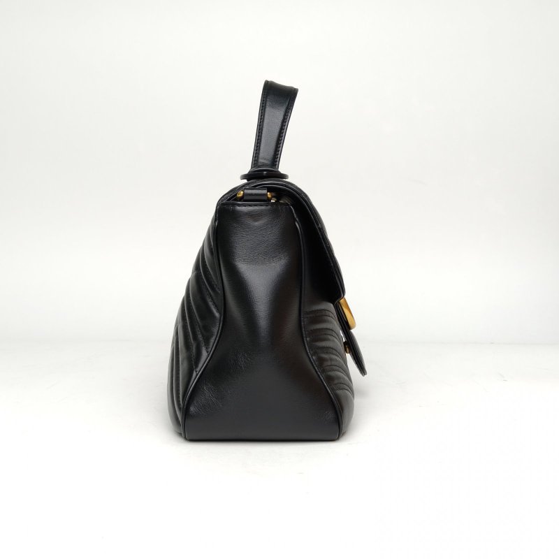 GUCCI GGMarmont手提肩背包小號27黑色牛皮金扣肩背包-3