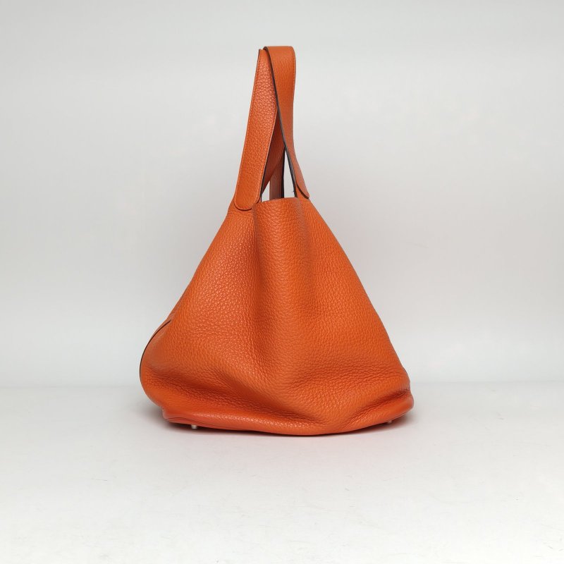 HERMES Picotin26菜籃子93愛馬仕橙TC皮T刻銀扣肩背包-1