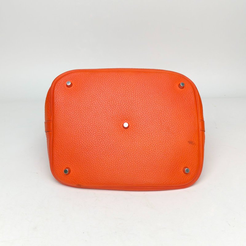 HERMES Picotin26菜籃子93愛馬仕橙TC皮T刻銀扣肩背包-4