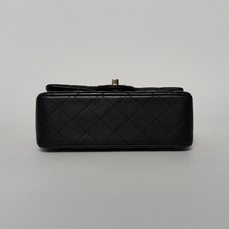 CHANEL CF口蓋包手柄大Mini20黑色羊皮晶片開淺金扣肩背包-4