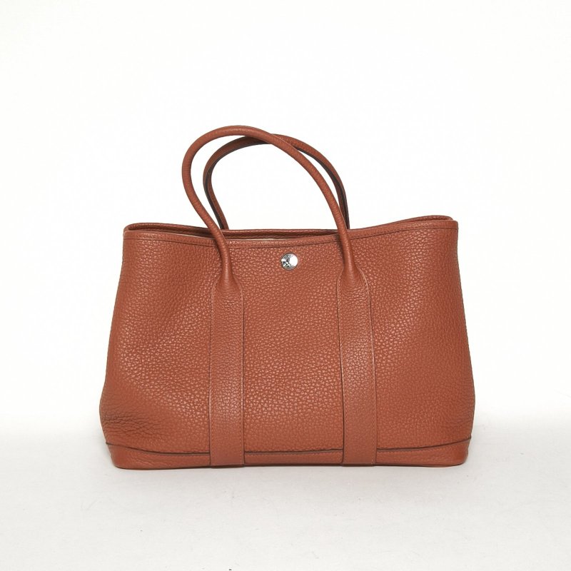 HERMES GardenParty花園包306C古銅色NEGONA皮Z刻銀扣肩背包-0