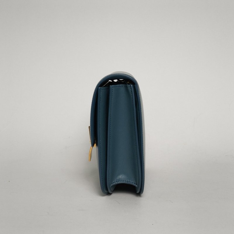 CELINE ClassicBox中號藍色牛皮金扣肩背包-1