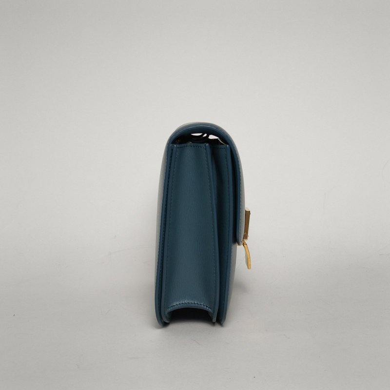 CELINE ClassicBox中號藍色牛皮金扣肩背包-3