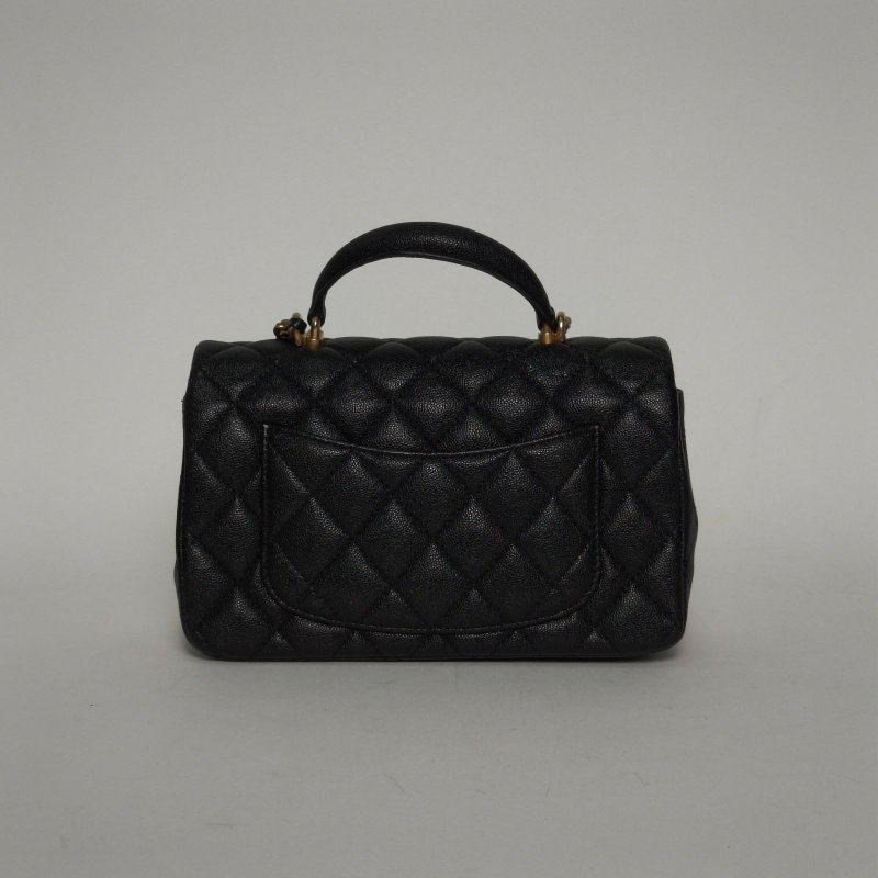 CHANEL 25BCF口蓋包手柄大Mini20黑色荔枝牛皮31開金扣肩背包-2