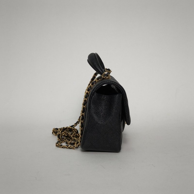 CHANEL 25BCF口蓋包手柄大Mini20黑色荔枝牛皮31開金扣肩背包-3