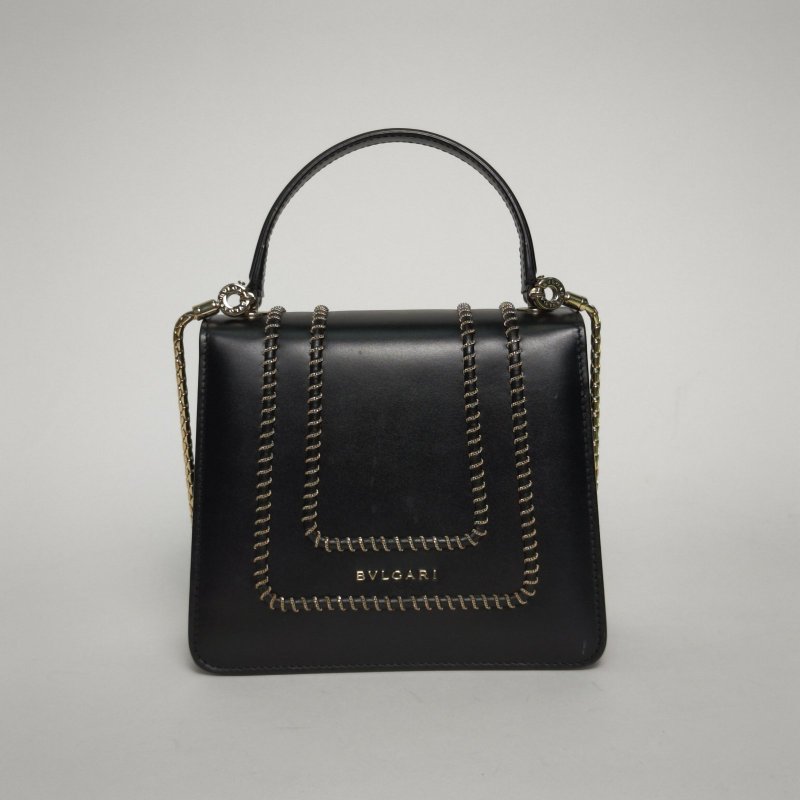 BVLGARI SerpentiForever風琴蛇頭包小號手柄18黑色牛皮肩背包-2