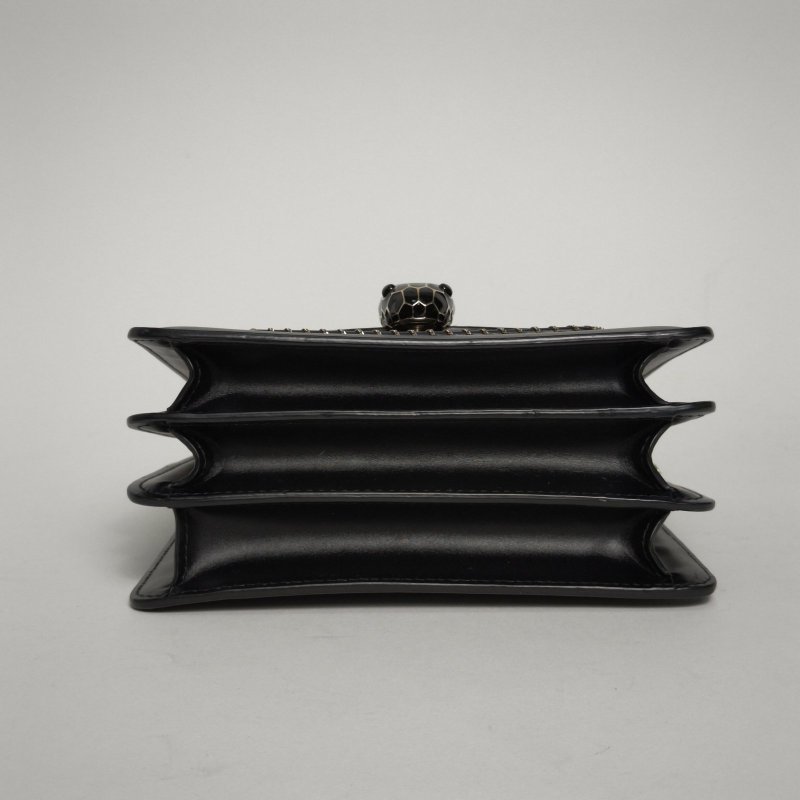 BVLGARI SerpentiForever風琴蛇頭包小號手柄18黑色牛皮肩背包-4