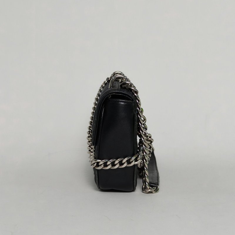 PRADA 黑色羊皮褶皺單肩包鏈條包肩背包-1