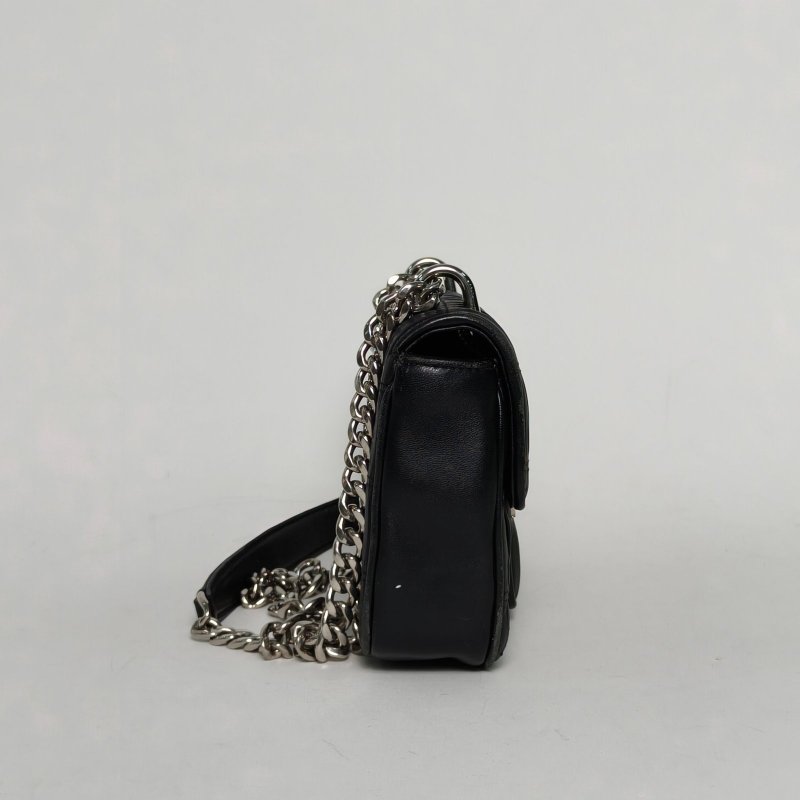 PRADA 黑色羊皮褶皺單肩包鏈條包肩背包-3
