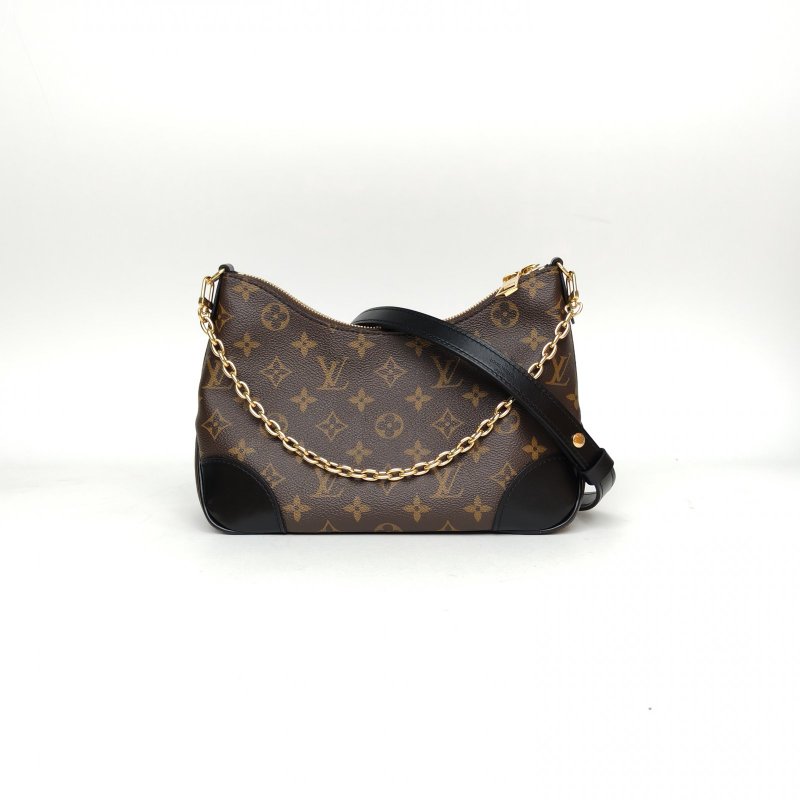 LOUIS VUITTON BOULOGNE牛角包可拆卸肩帶黑色PVC晶片老花肩背包-0