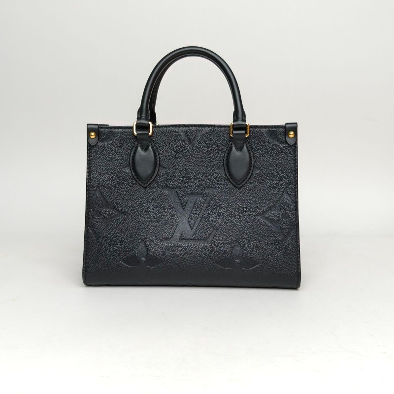 LOUIS VUITTON Onthego小號25黑色牛皮金扣晶片老花壓紋肩背包-2