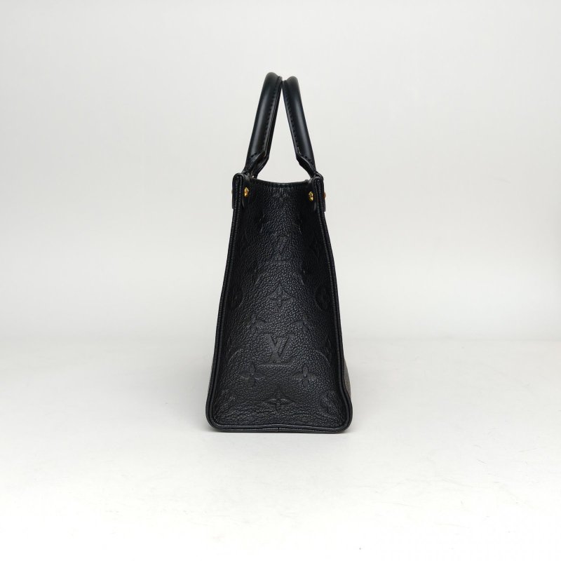 LOUIS VUITTON Onthego小號25黑色牛皮金扣晶片老花壓紋肩背包-3