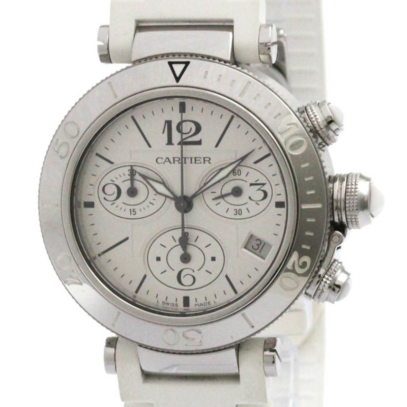 卡地亞 Pasha Seatimer 精鋼石英中型腕錶 W3140005 拋光-0