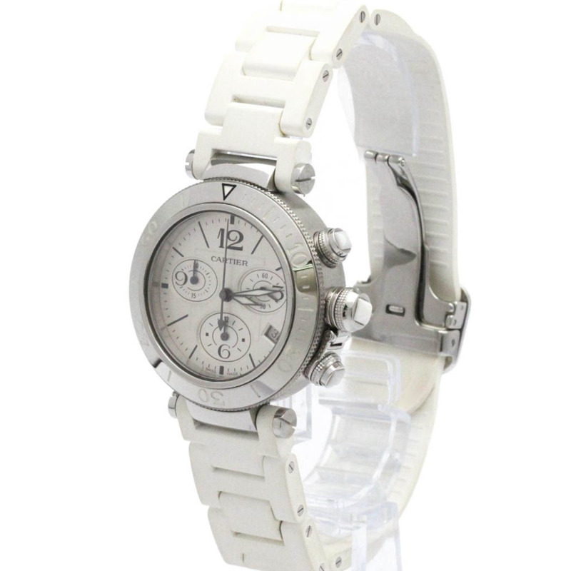 卡地亞 Pasha Seatimer 精鋼石英中型腕錶 W3140005 拋光-1