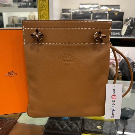 東區正精品㊣HERMES Aline mini 愛馬仕金棕色全皮銀釦扁式肩背斜背包小袋包 Y刻 RZ5983-0