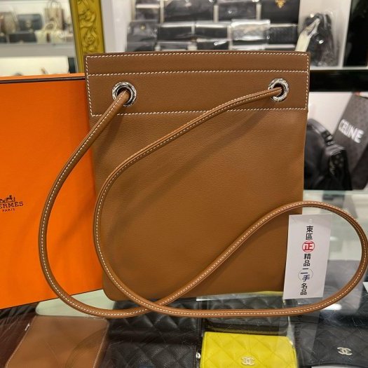 東區正精品㊣HERMES Aline mini 愛馬仕金棕色全皮銀釦扁式肩背斜背包小袋包 Y刻 RZ5983-5