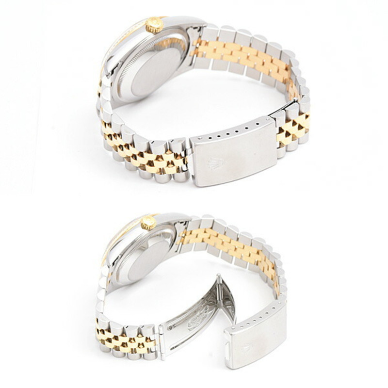 勞力士男士日誌型自動腕錶,鑲嵌10顆鑽石,W字樣,黑色錶盤,不銹鋼和黃金材質,型號:ROLEX 16233G-2