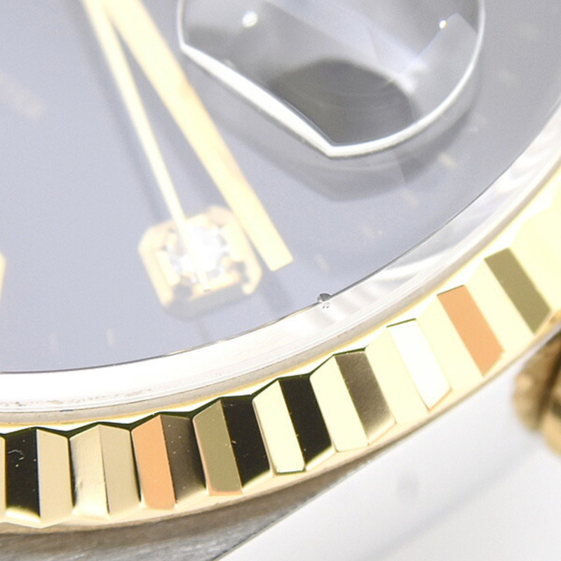 勞力士男士日誌型自動腕錶,鑲嵌10顆鑽石,W字樣,黑色錶盤,不銹鋼和黃金材質,型號:ROLEX 16233G-6