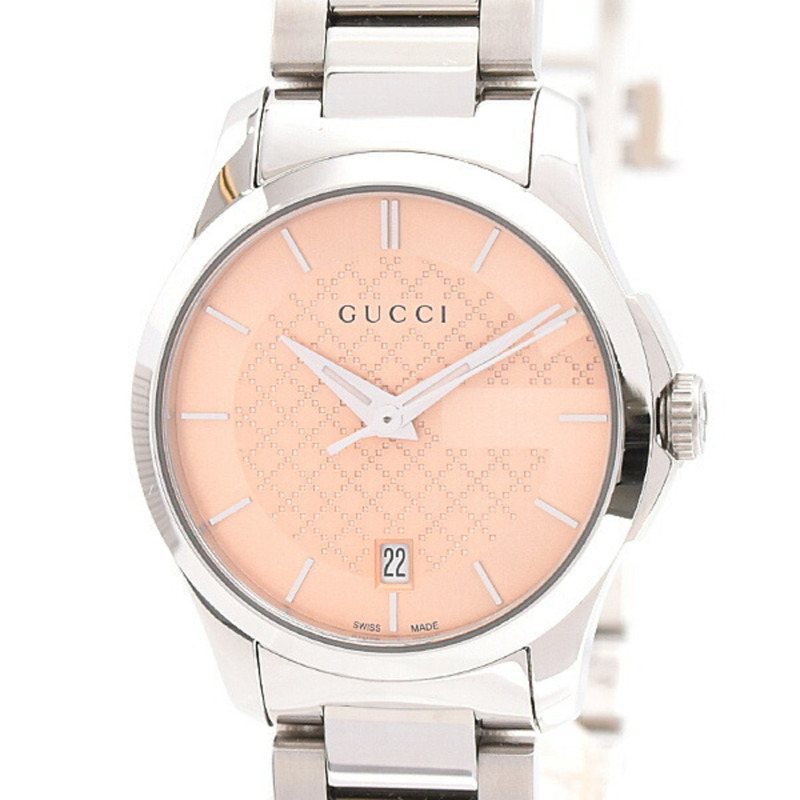 Gucci 女士 G-Timeless 電池驅動腕錶，鮭魚粉紅色錶盤，不鏽鋼錶殼，YA126540-0