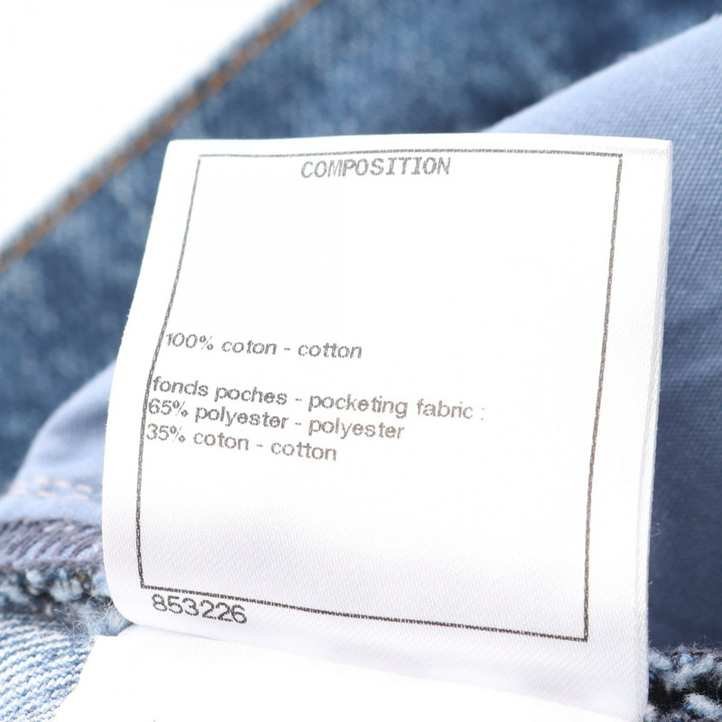 香奈兒 COCO 標誌連結牛仔褲，棉質，藍色，二手，女款 #38 CC-3