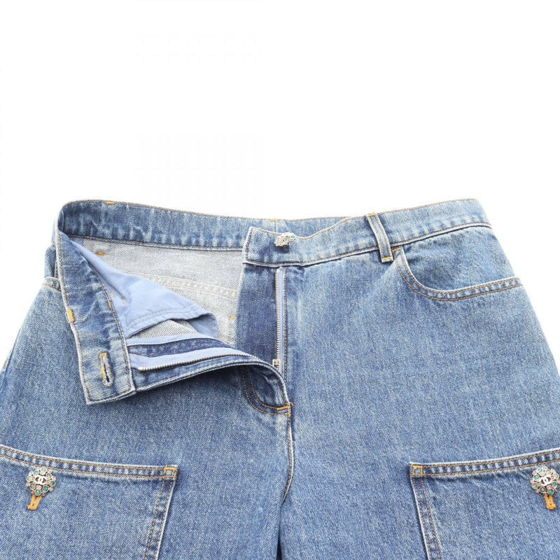 香奈兒 COCO 標誌連結牛仔褲，棉質，藍色，二手，女款 #38 CC-5