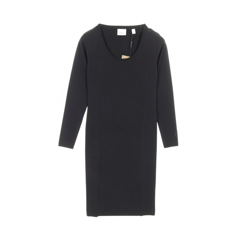 BURBERRY 黑色長袖連身裙,黏膠尼龍材質,純色,二手女款,XS碼-0