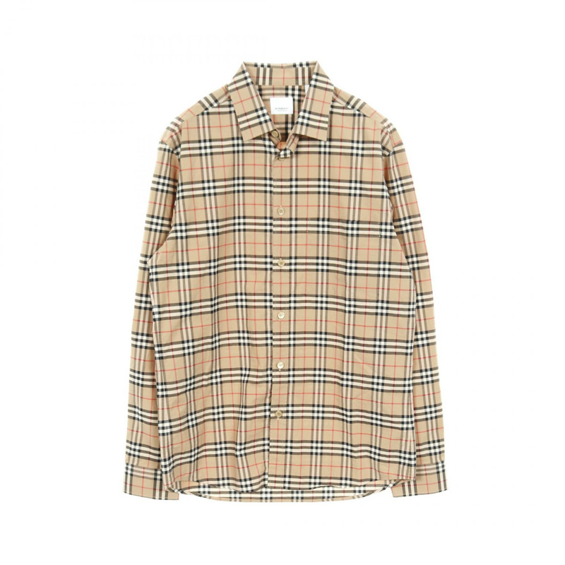 BURBERRY Nova Check 長袖襯衫，純棉材質，米色/黑色，二手男士M碼-0