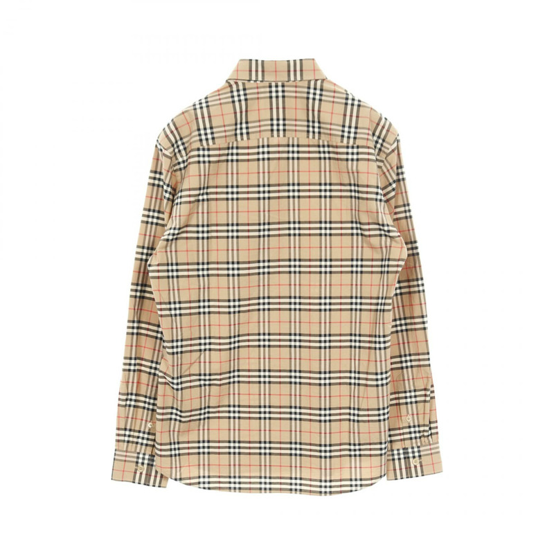 BURBERRY Nova Check 長袖襯衫，純棉材質，米色/黑色，二手男士M碼-1