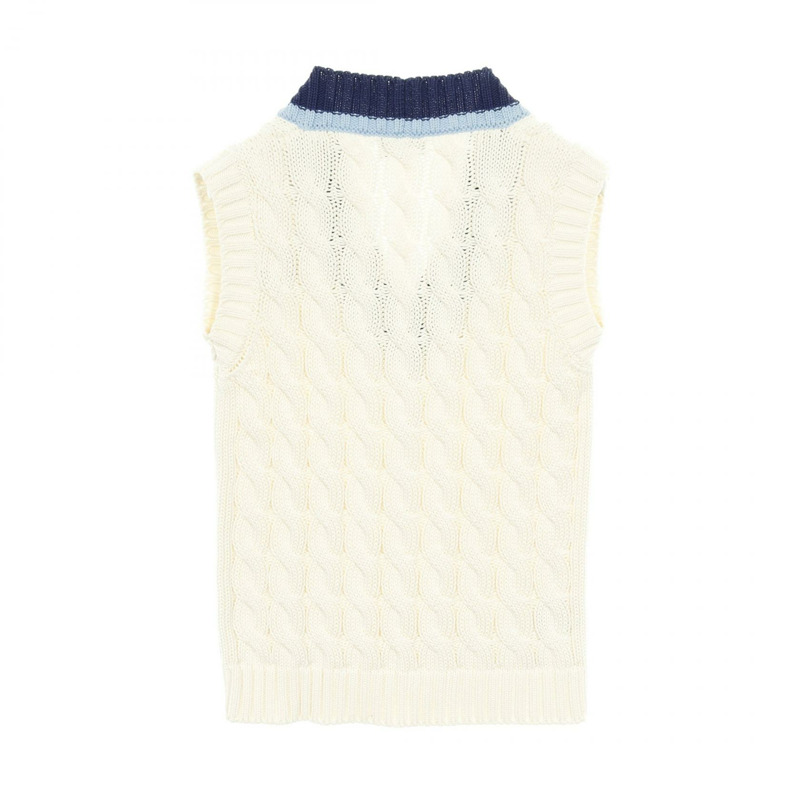 PRADA針織背心無袖上衣 P29837 棉 白色 藍色 二手 #38-1