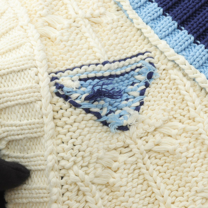 PRADA針織背心無袖上衣 P29837 棉 白色 藍色 二手 #38-5