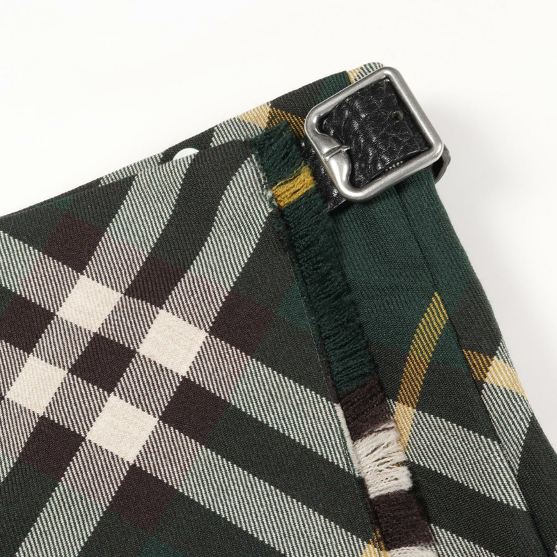 BURBERRY 褶襉格紋羊毛半身裙 綠色 二手 女款 #UK4-4